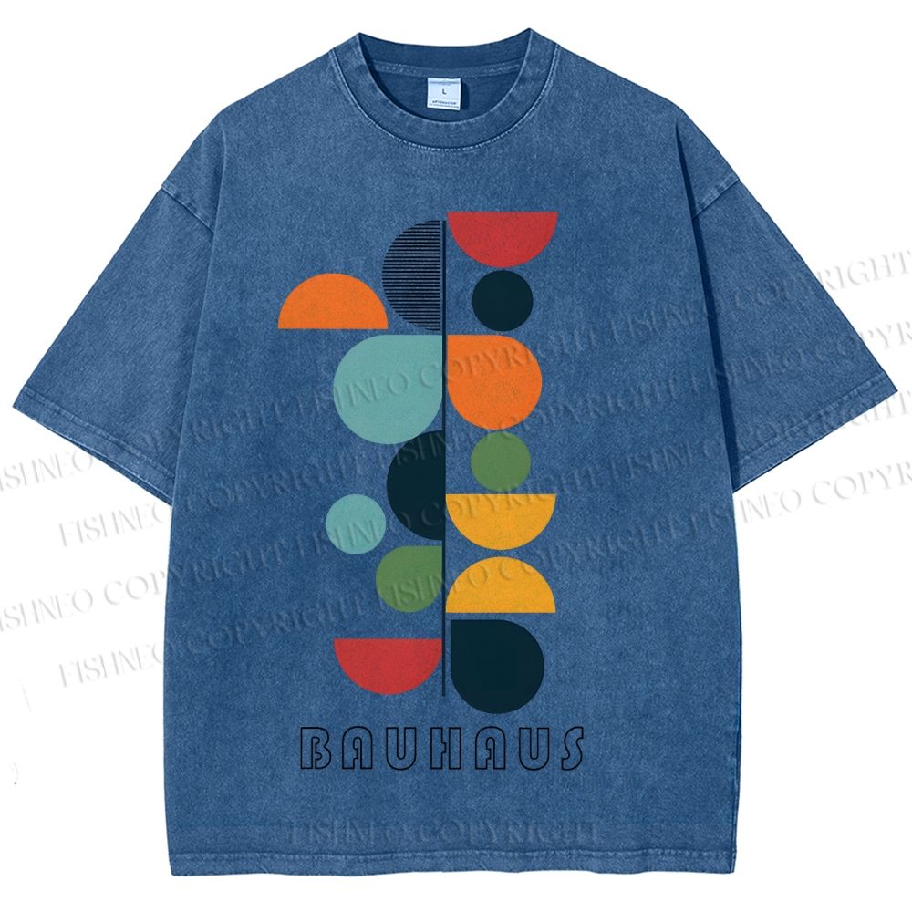 Unisex Bauhaus Colored Geometry Printed Washed Tee