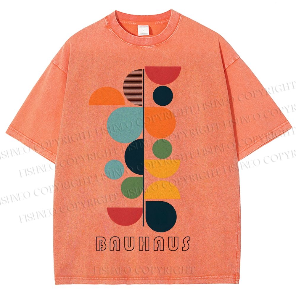 Unisex Bauhaus Colored Geometry Printed Washed Tee
