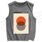 Unisex Bauhaus Geometry Printed Washed Tank Top