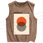Unisex Bauhaus Geometry Printed Washed Tank Top