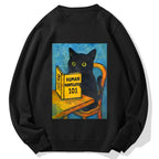 Funny Black Cat Reading Cotton Sweatshirt