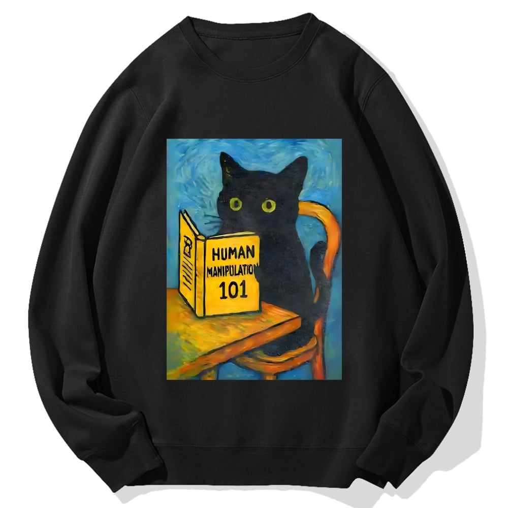 Funny Black Cat Reading Cotton Sweatshirt