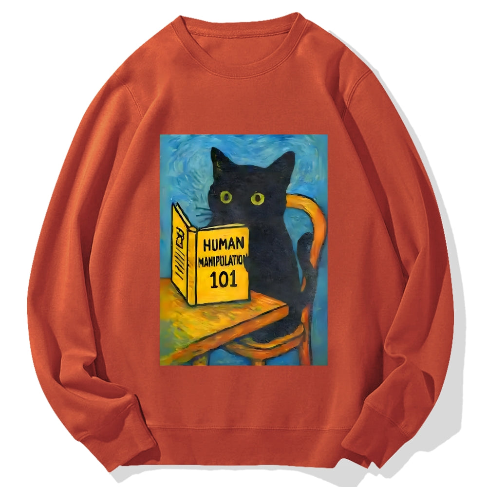 Funny Black Cat Reading Cotton Sweatshirt