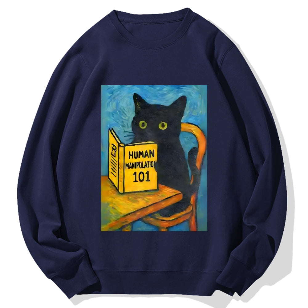 Funny Black Cat Reading Cotton Sweatshirt