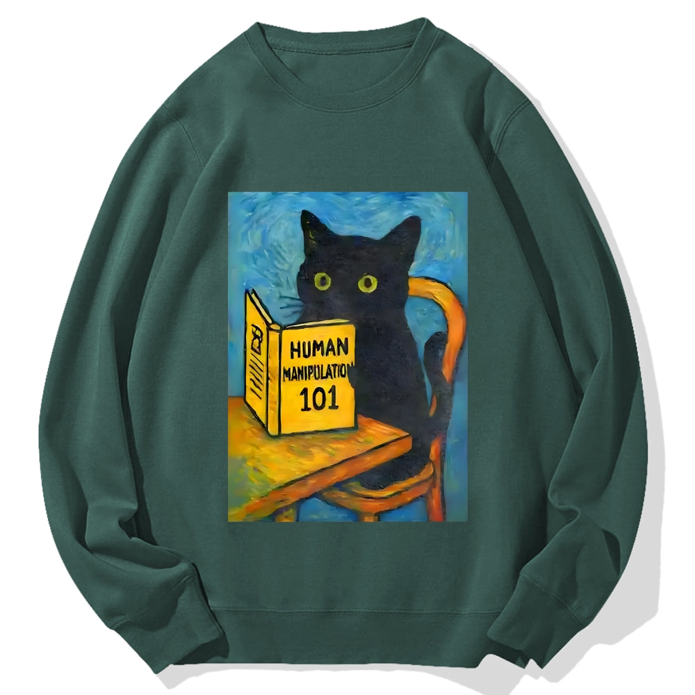 Funny Black Cat Reading Cotton Sweatshirt