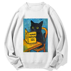 Funny Black Cat Reading Cotton Sweatshirt