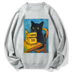Funny Black Cat Reading Cotton Sweatshirt