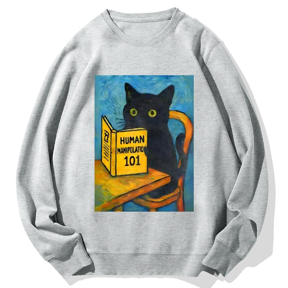 Funny Black Cat Reading Cotton Sweatshirt