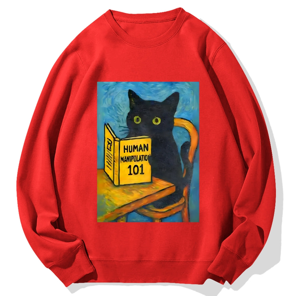 Funny Black Cat Reading Cotton Sweatshirt