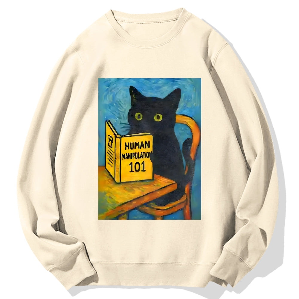 Funny Black Cat Reading Cotton Sweatshirt