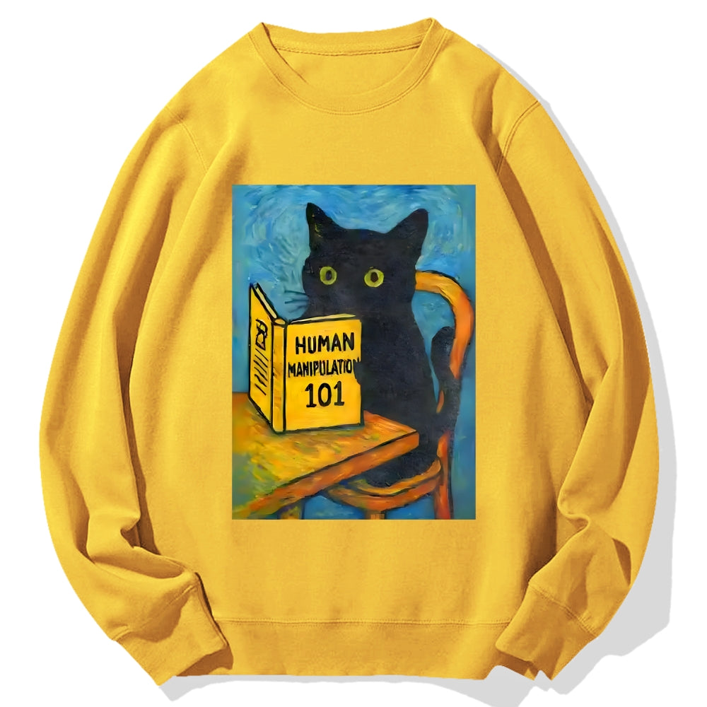 Funny Black Cat Reading Cotton Sweatshirt