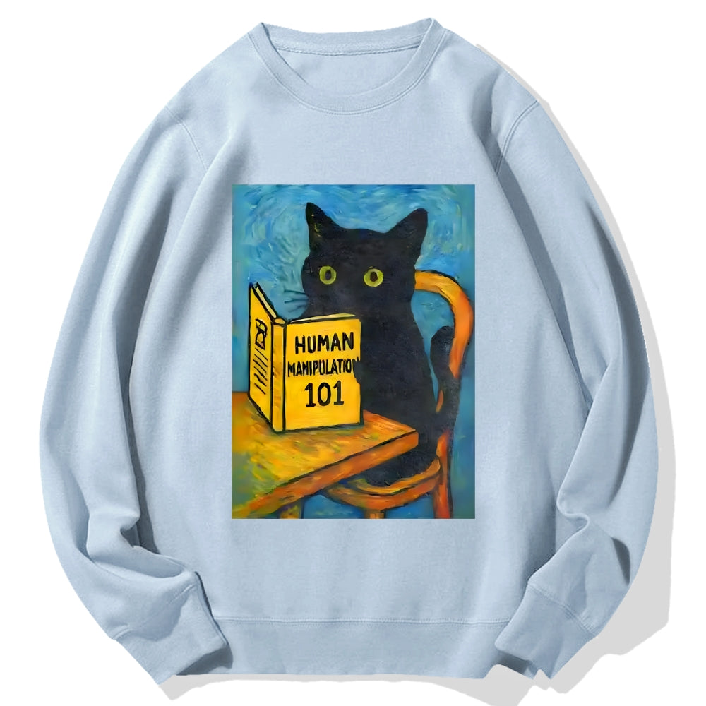 Funny Black Cat Reading Cotton Sweatshirt