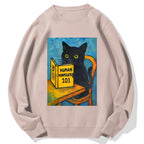 Funny Black Cat Reading Cotton Sweatshirt