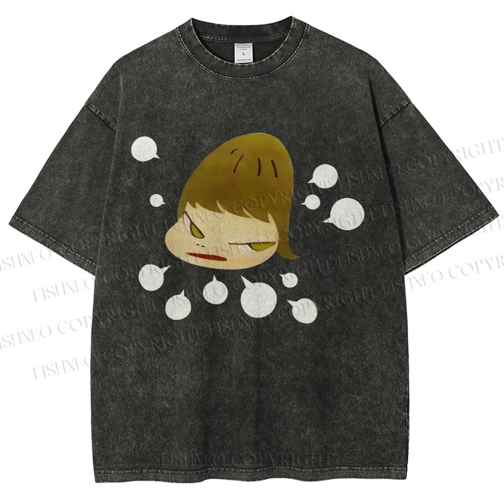 Unisex Yoshitomo Nara Angry Girl Printed Washed Tee
