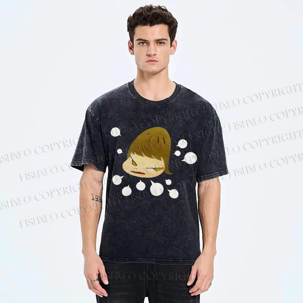Unisex Yoshitomo Nara Angry Girl Printed Washed Tee