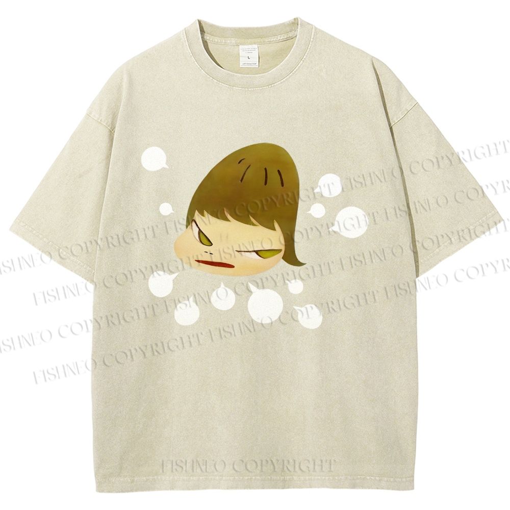 Unisex Yoshitomo Nara Angry Girl Printed Washed Tee