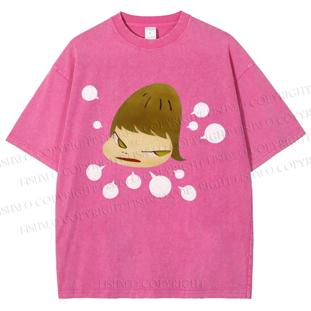 Unisex Yoshitomo Nara Angry Girl Printed Washed Tee