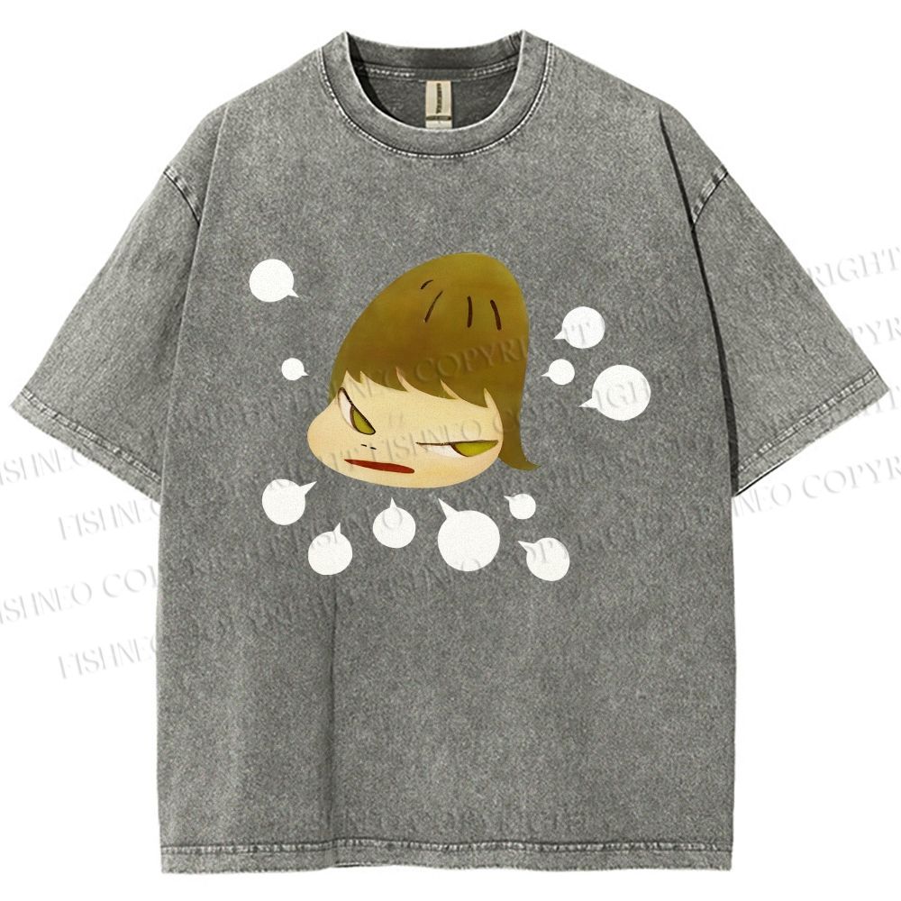 Unisex Yoshitomo Nara Angry Girl Printed Washed Tee