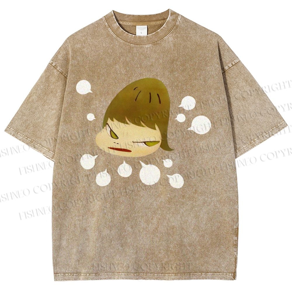 Unisex Yoshitomo Nara Angry Girl Printed Washed Tee