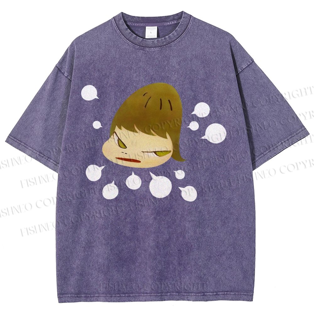 Unisex Yoshitomo Nara Angry Girl Printed Washed Tee