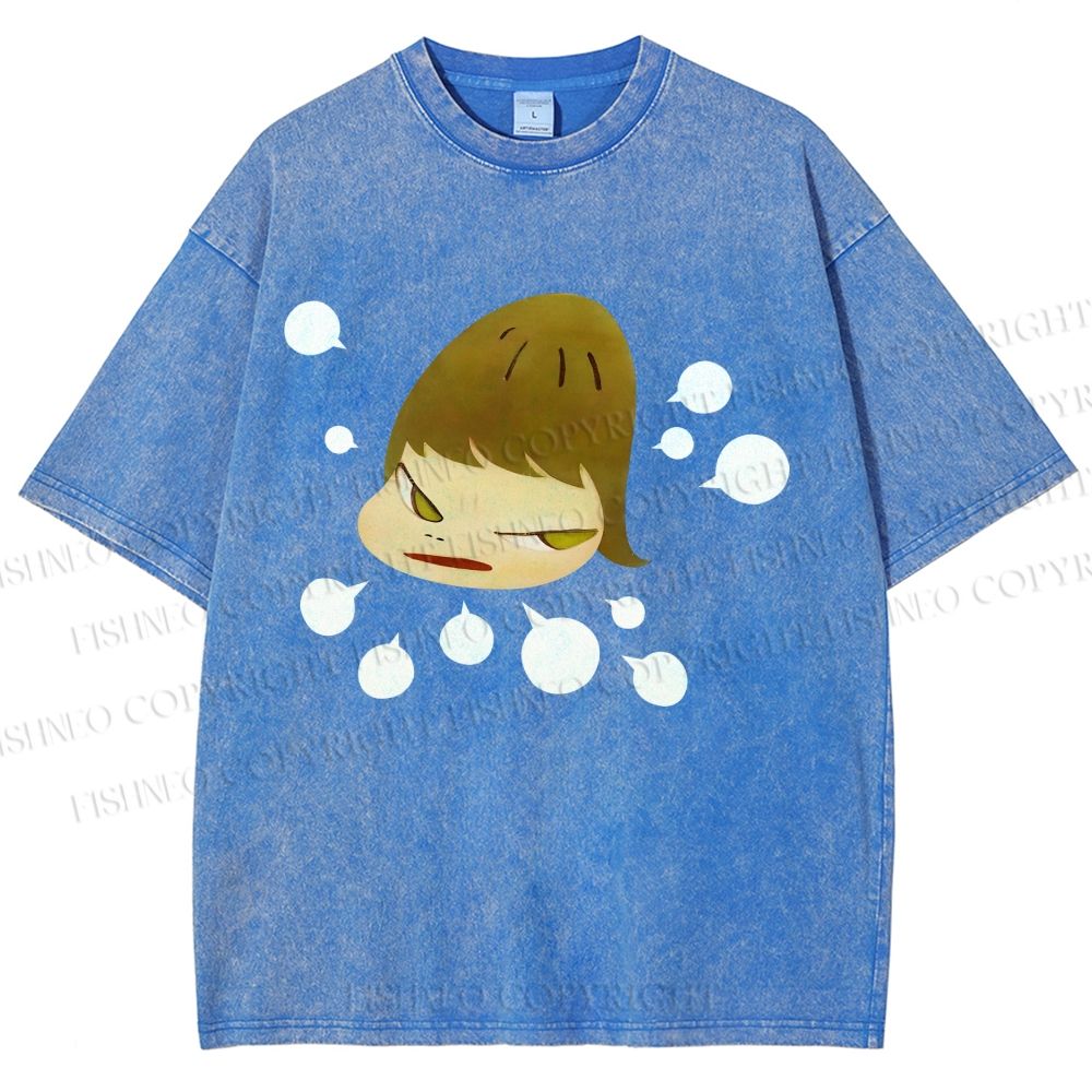 Unisex Yoshitomo Nara Angry Girl Printed Washed Tee