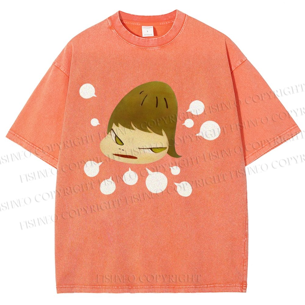 Unisex Yoshitomo Nara Angry Girl Printed Washed Tee