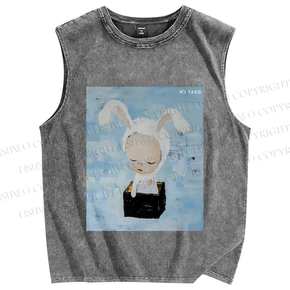 Unisex Yoshitomo Nara Printed Washed Tank Top