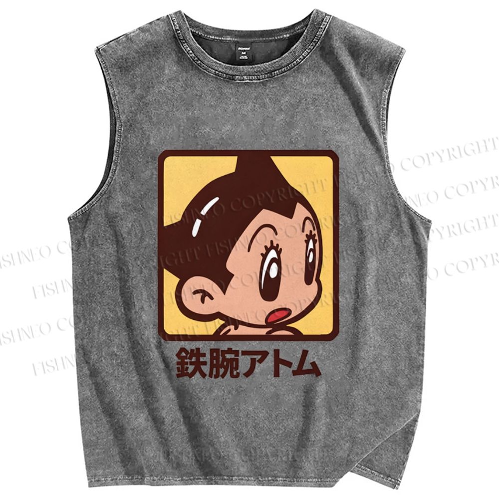 Unisex Astro Boy Printed Washed Tank Top