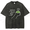 Unisex Behave Frog Printed Washed Tee