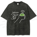 Unisex Behave Frog Printed Washed Tee