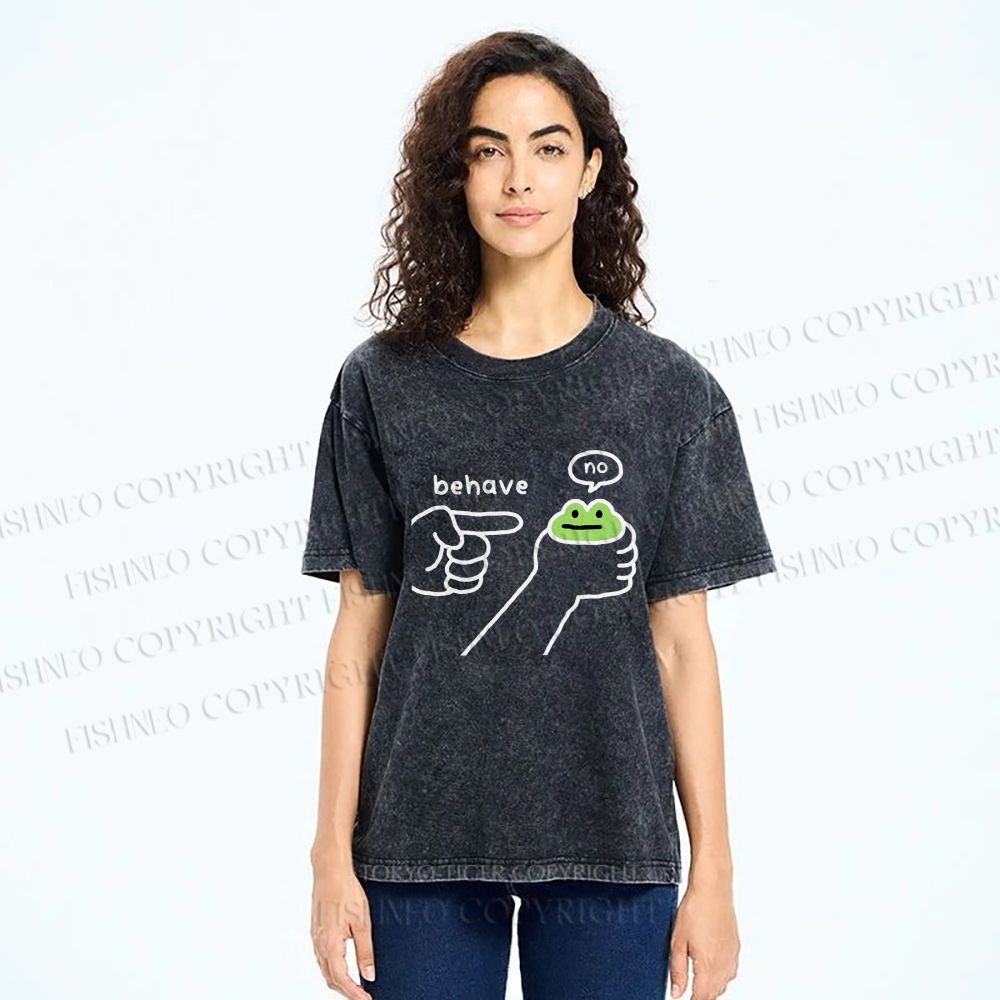 Unisex Behave Frog Printed Washed Tee