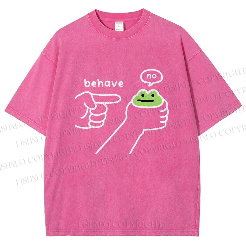 Unisex Behave Frog Printed Washed Tee