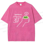 Unisex Behave Frog Printed Washed Tee