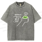 Unisex Behave Frog Printed Washed Tee