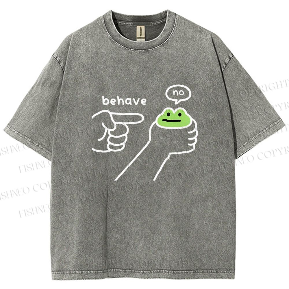 Unisex Behave Frog Printed Washed Tee