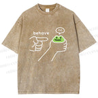 Unisex Behave Frog Printed Washed Tee