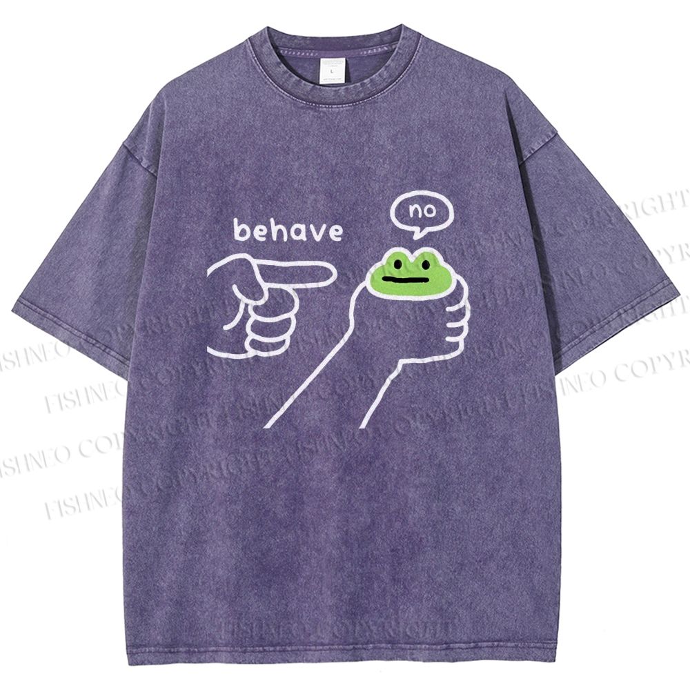 Unisex Behave Frog Printed Washed Tee