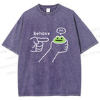Unisex Behave Frog Printed Washed Tee
