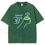Unisex Behave Frog Printed Washed Tee