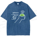 Unisex Behave Frog Printed Washed Tee