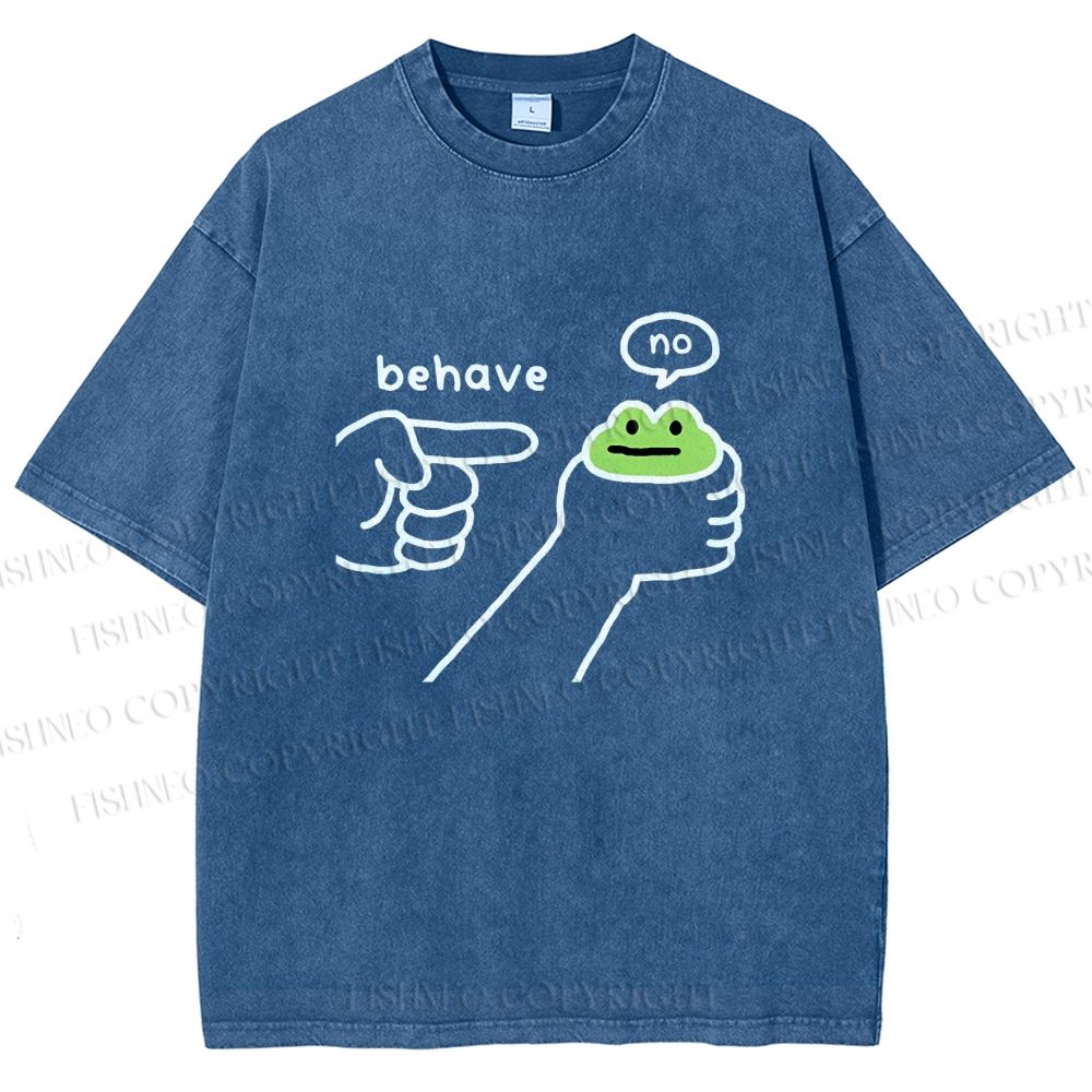 Unisex Behave Frog Printed Washed Tee