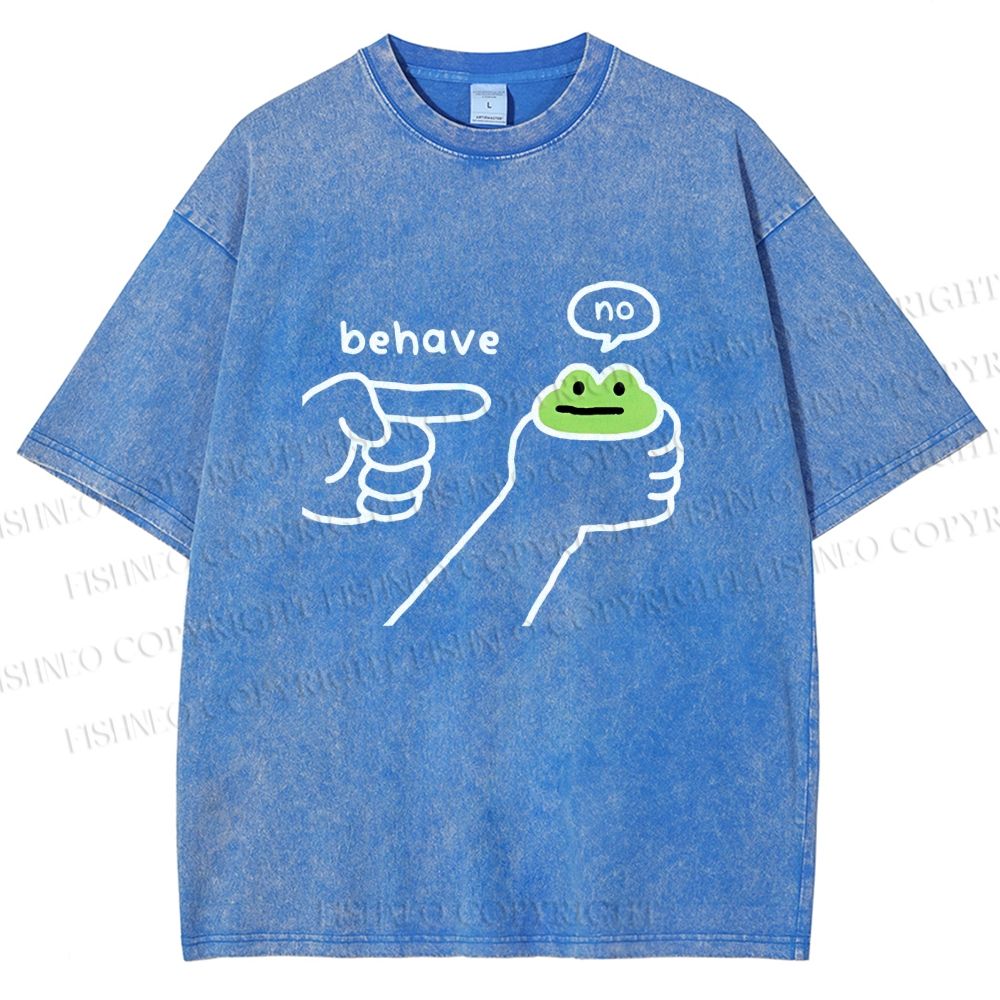Unisex Behave Frog Printed Washed Tee