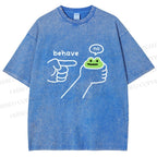 Unisex Behave Frog Printed Washed Tee