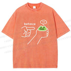 Unisex Behave Frog Printed Washed Tee