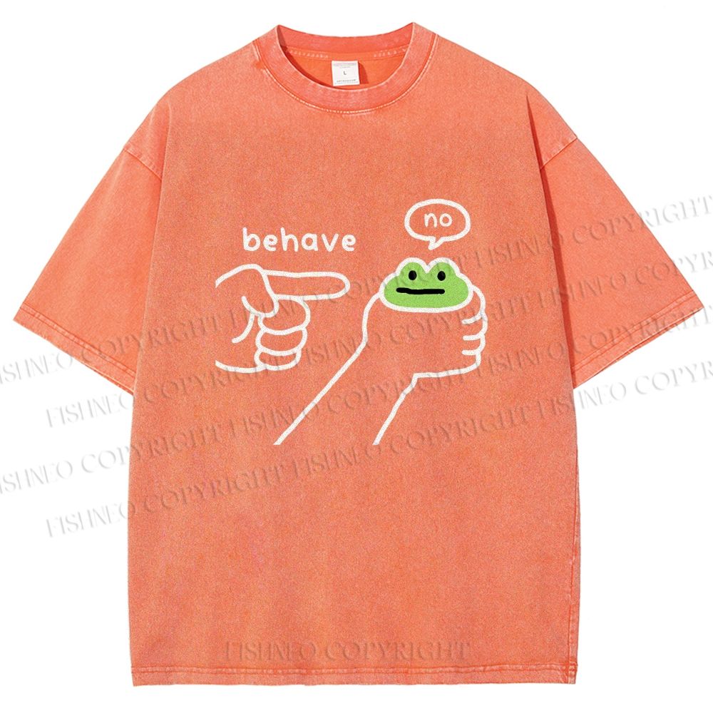 Unisex Behave Frog Printed Washed Tee