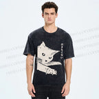 Unisex Cat Japanese Im Not Going Printed Washed Tee