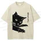 Unisex Cat Japanese Im Not Going Printed Washed Tee