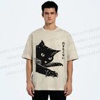 Unisex Cat Japanese Im Not Going Printed Washed Tee