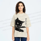 Unisex Cat Japanese Im Not Going Printed Washed Tee