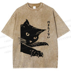 Unisex Cat Japanese Im Not Going Printed Washed Tee